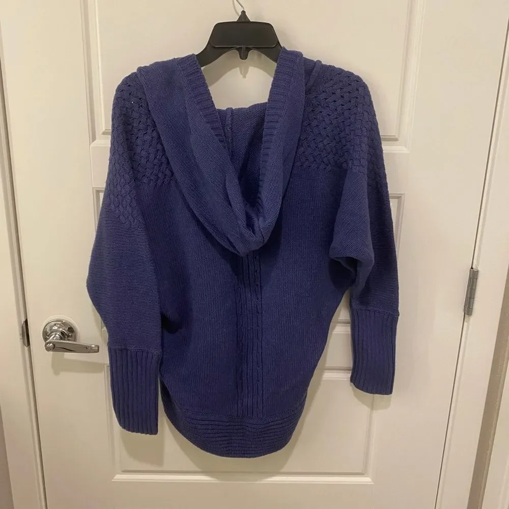 DKNY Jeans Blue Cable Knit Long Sleeve Hooded High Low Square Neck Sweater M
